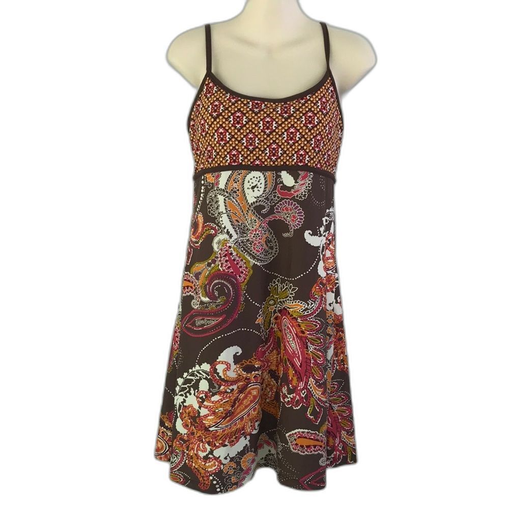 Athleta Brown Paisley Floral Spaghetti-Strap Women's Swim Dress S